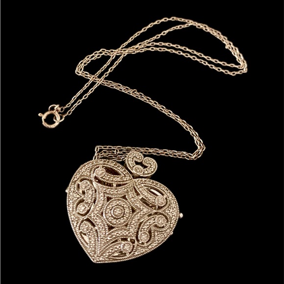 Vintage XL Diamond Heart Locket Necklace - Picture 1 of 5